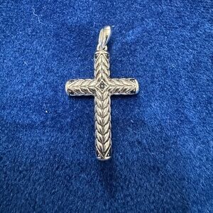 David Yurman Silver Chevron Cross Pendant with Black Diamonds